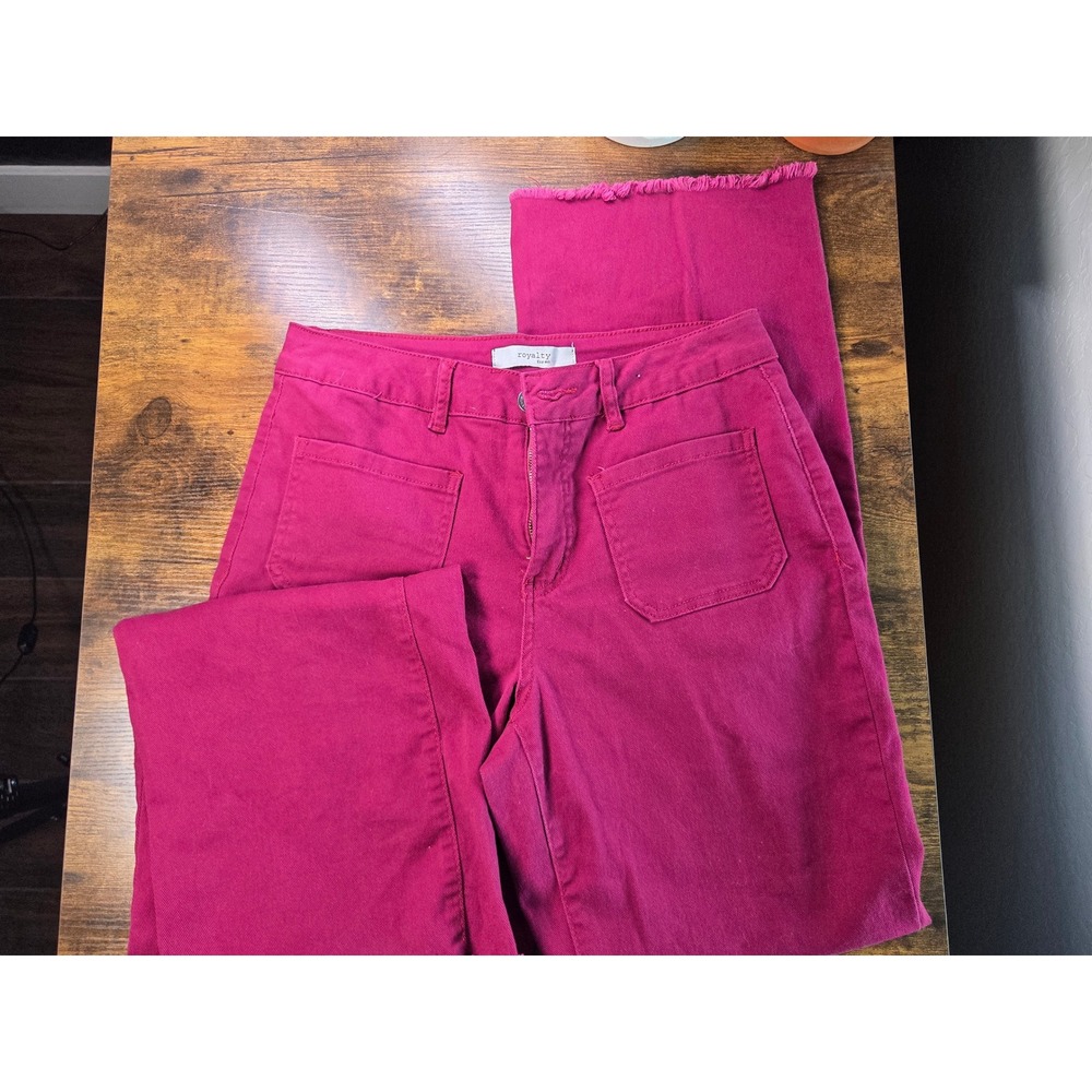 Royalty for Me Magenta Pink Wide Leg Frayed Hem Utility Pants Size 8